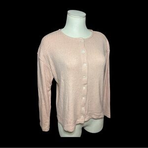Madewell Oversized Blush Ribbed Knit Cardigan Henley - size small